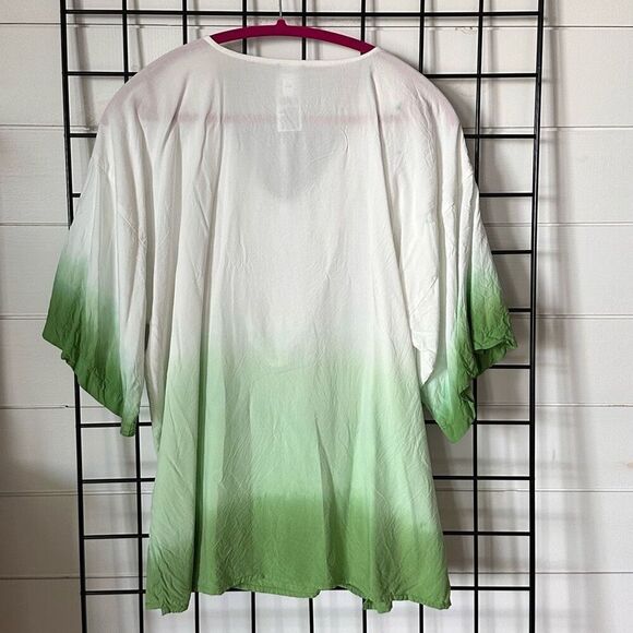 CHICO'S Embellished Kurta Tunic Top Womens 2 Emerald Ombre Bohemian Resortwear - Picture 3 of 13